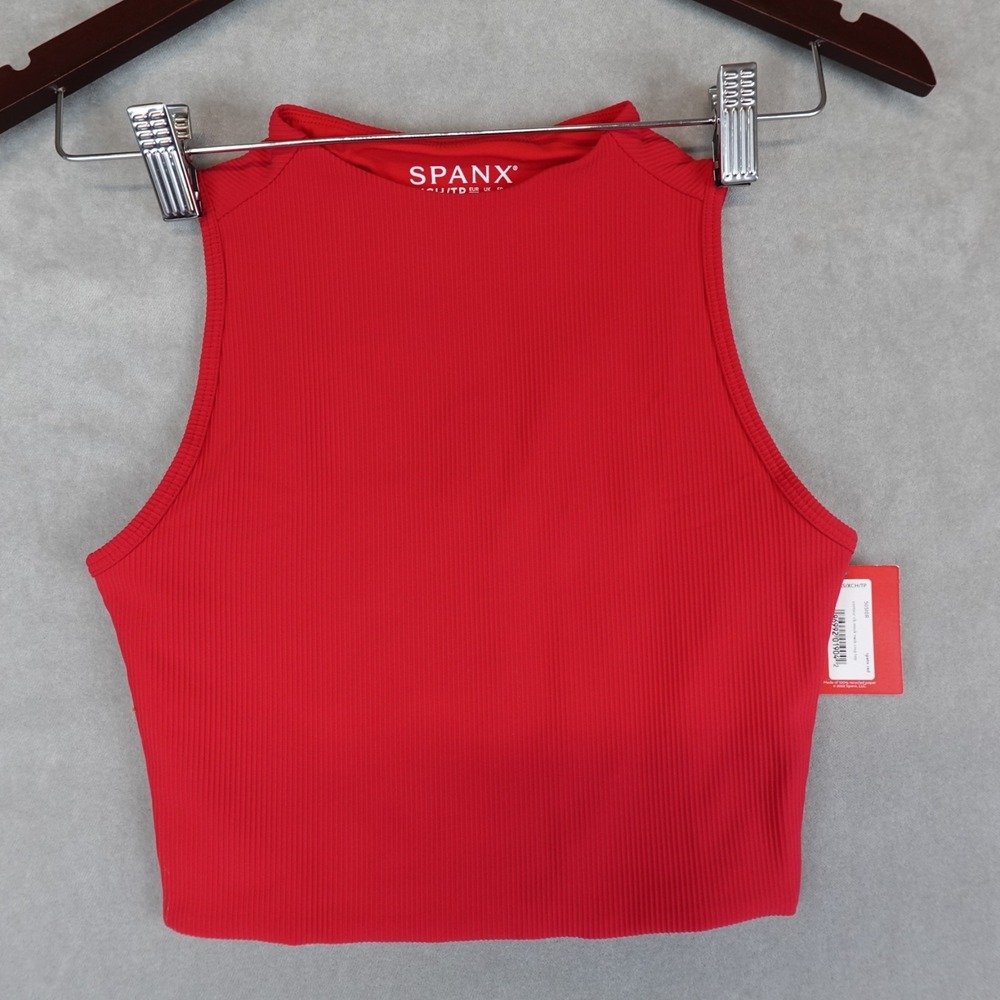NWT Spanx Contour Rib Mock Neck Crop Tank Spanx Red XS